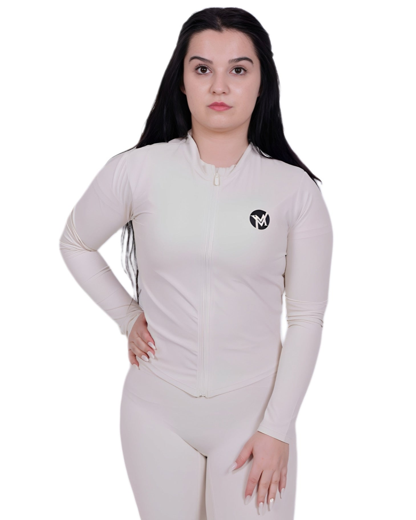 Second Skin™ Sportjacke Ivory – Figurformend & Schweißableitend