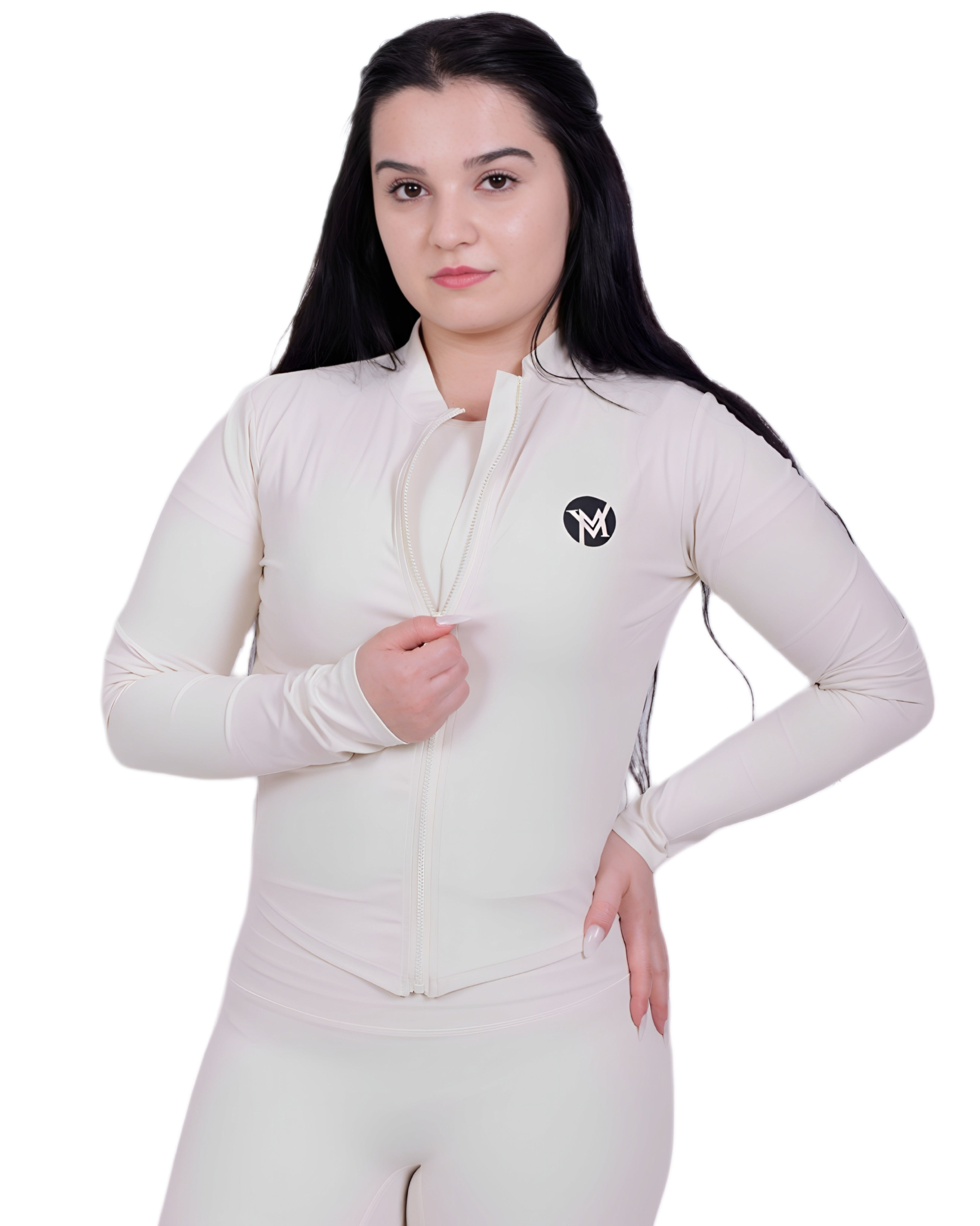 Second Skin™ Sportjacke Ivory – Figurformend & Schweißableitend