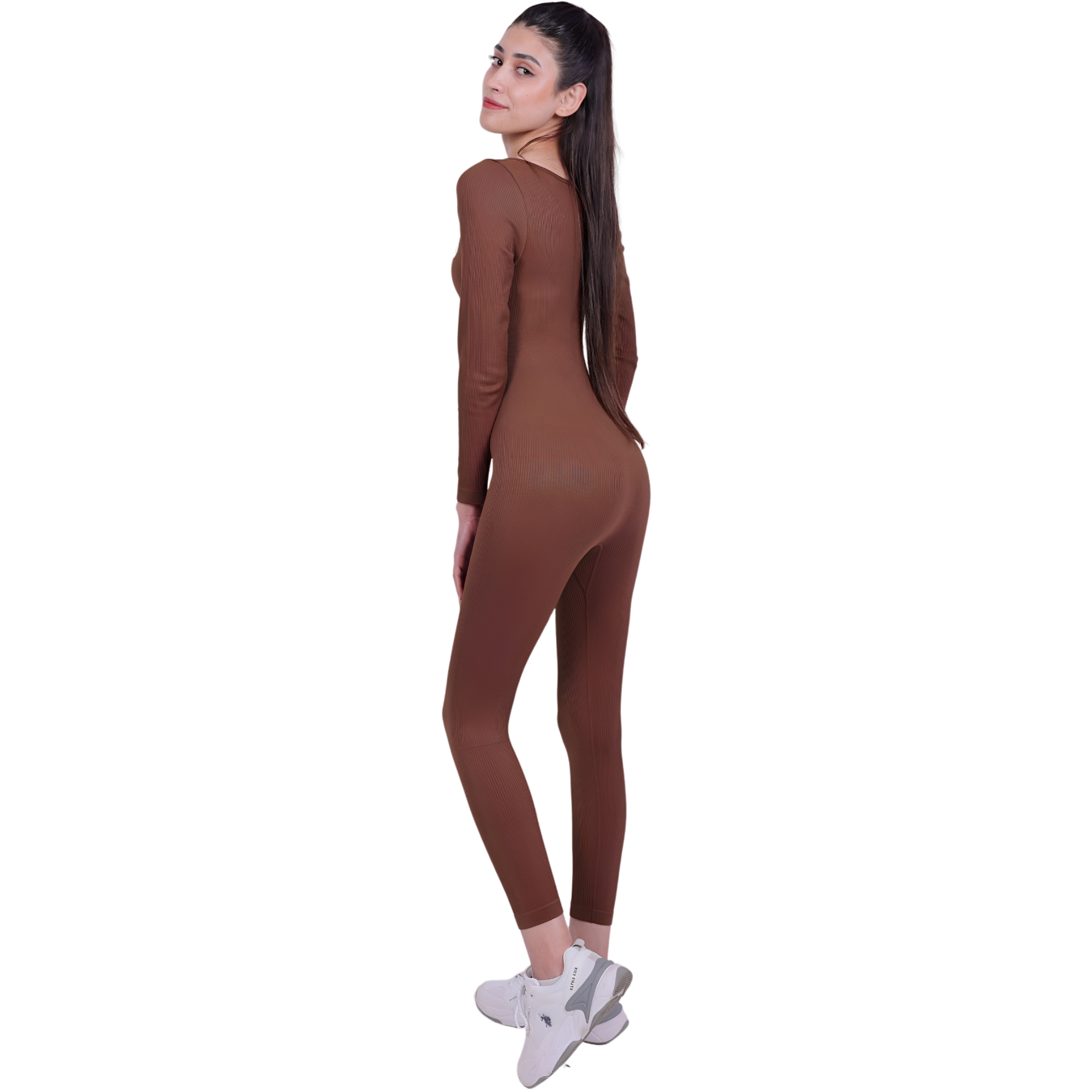 Tone Suite™ One-Piece Brown – Figure-hugging, Ribbed & Breathable