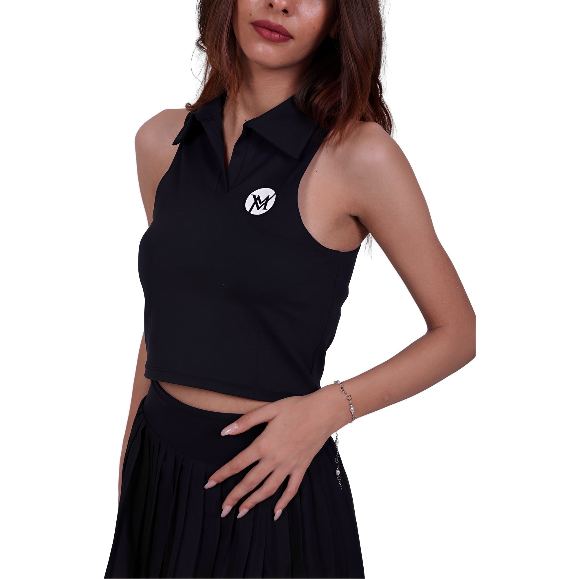 Match Time Activewear Top & Skirt – Black | Seamless Polo with Built-In Support for Women | Court-Ready & Versatile