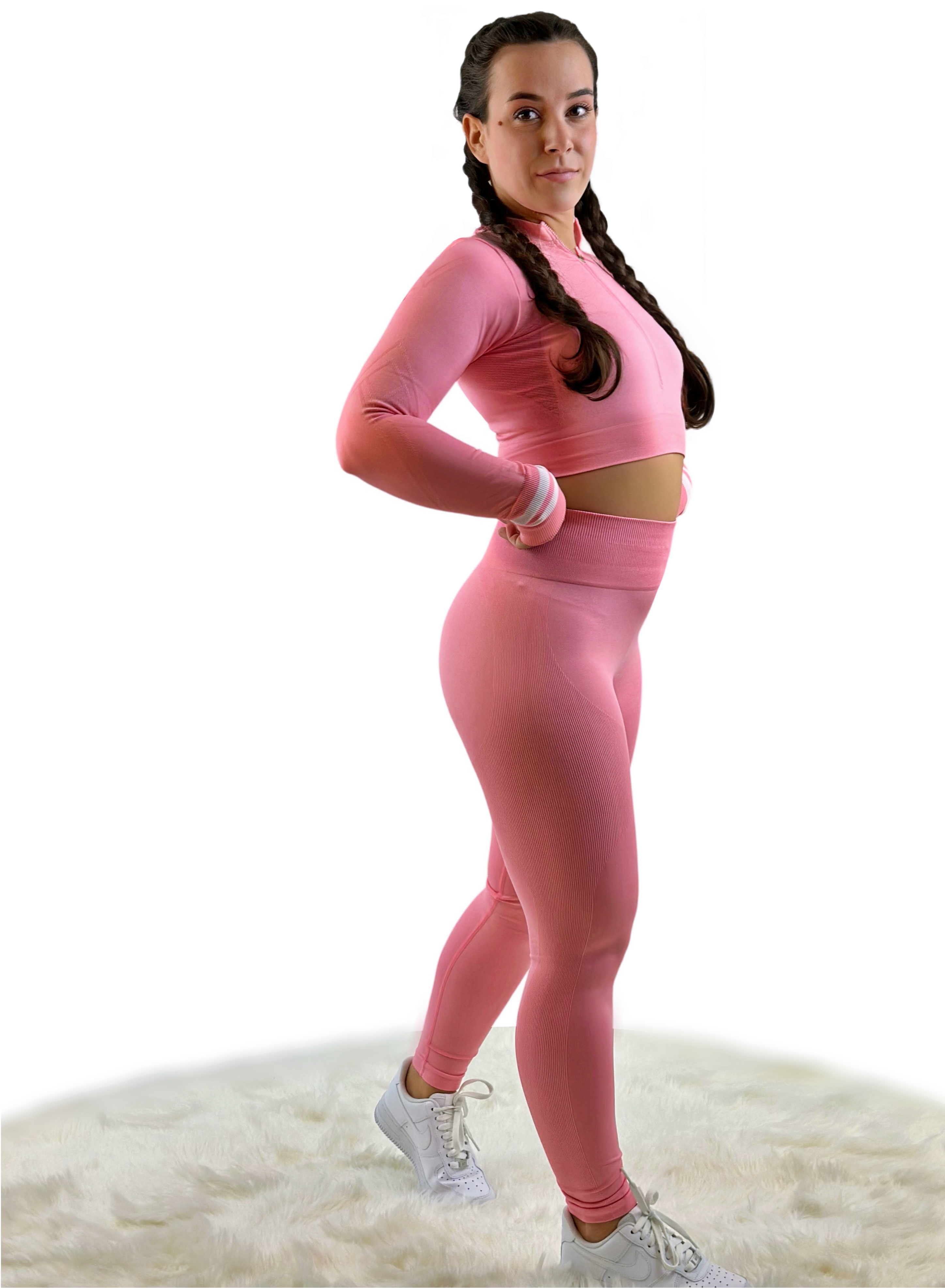 Smash Stripe Seamless Activewear Top – Light Pink | Sculpting for Yoga, Gym &amp; Everyday Wear