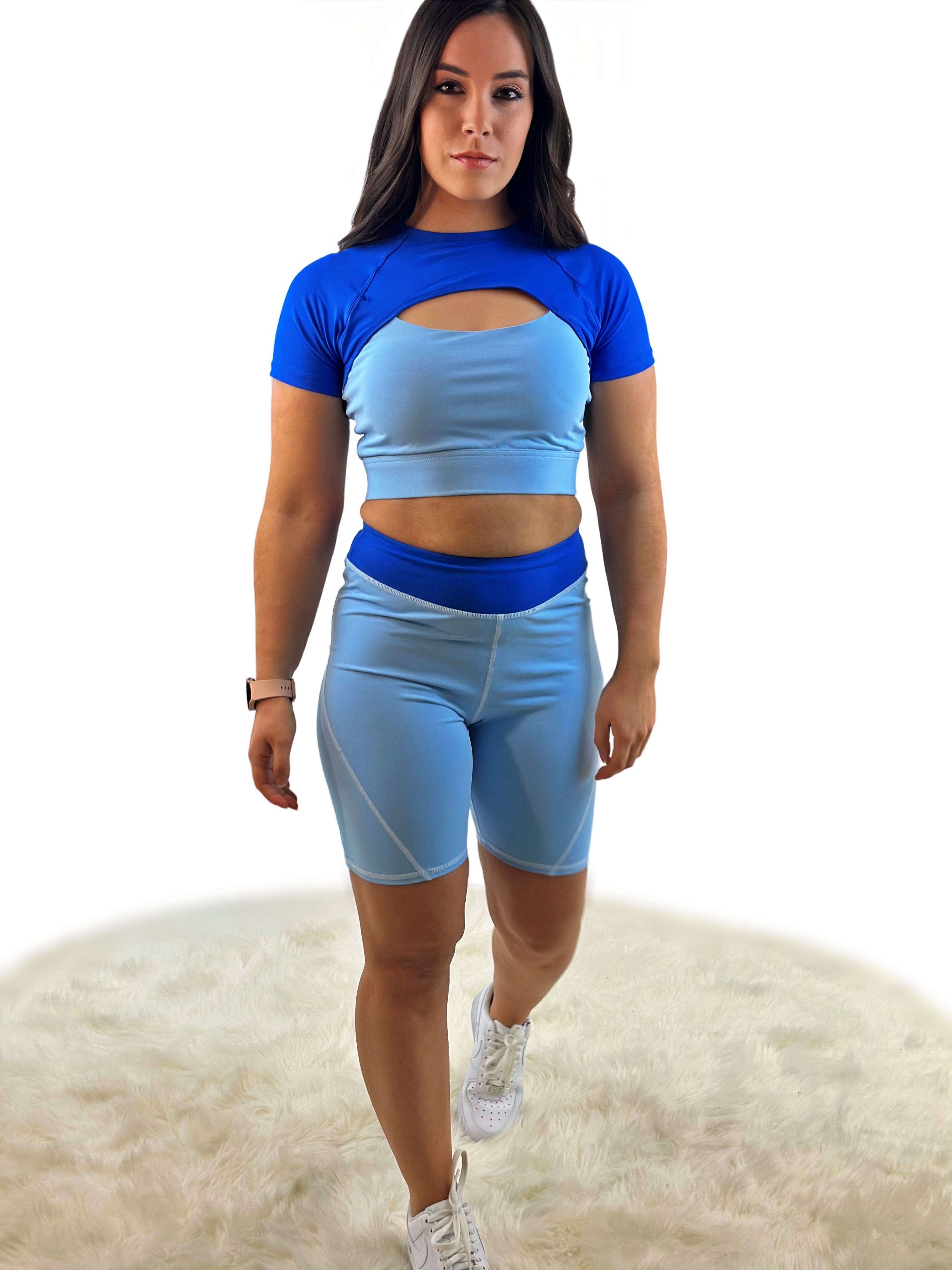 Rara Back Kurze Leggings - Blue - „Nahtlos & weich – für Yoga, Fitness, Alltag.“