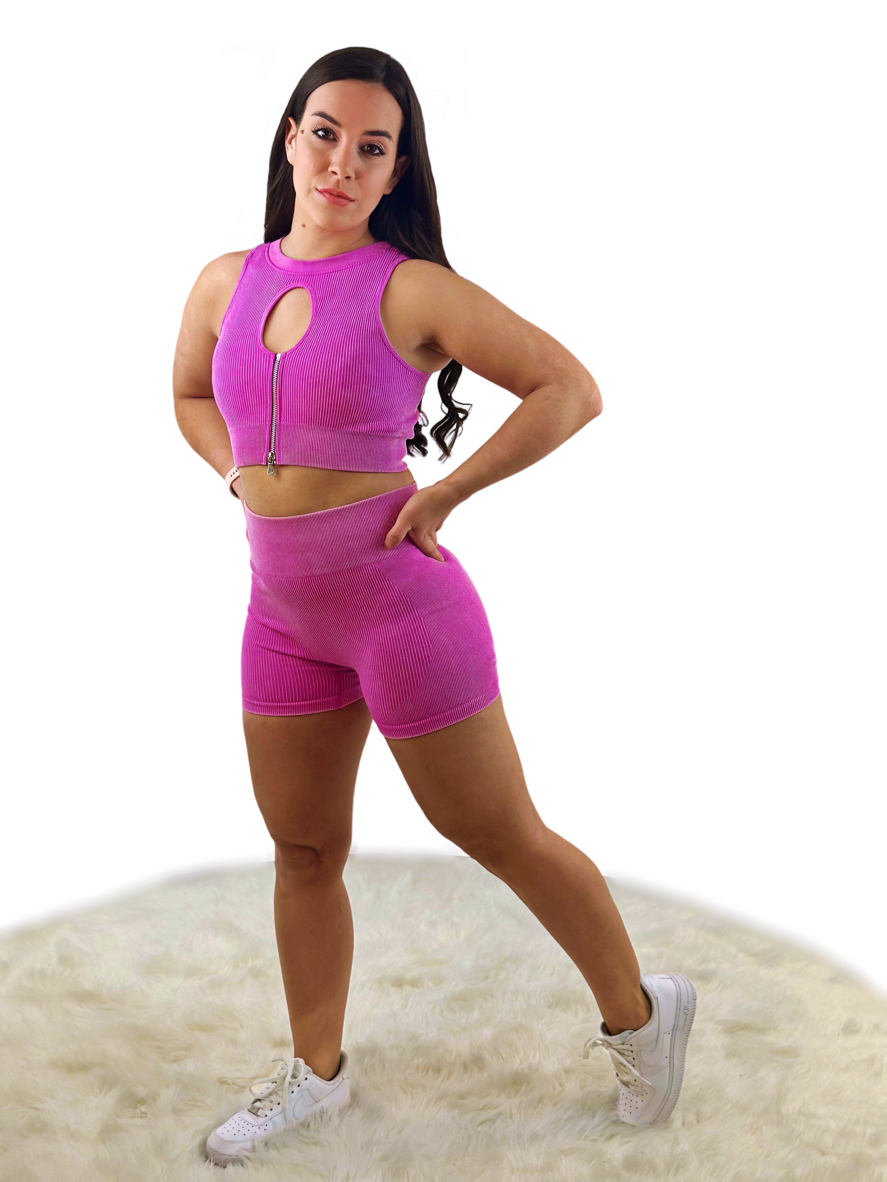 Eminence Crop Top - Pink - Luxuriöse, gerippte Struktur