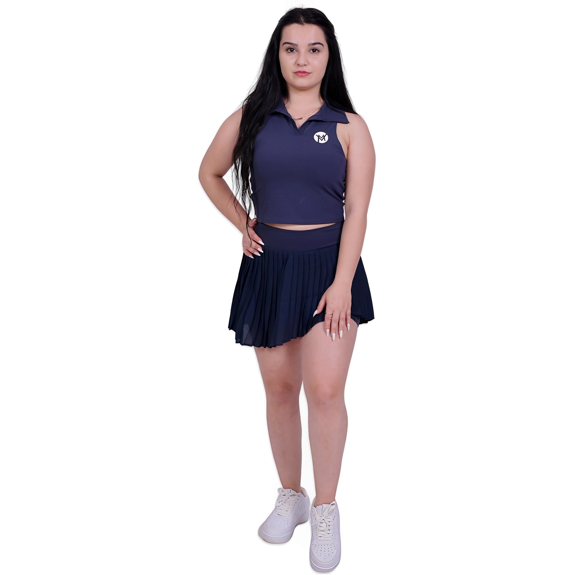 Match Time Tennis Activewear Top & Skirt – Navy Blue | Sporty-Chic Polo Top with Built-in Support for Women