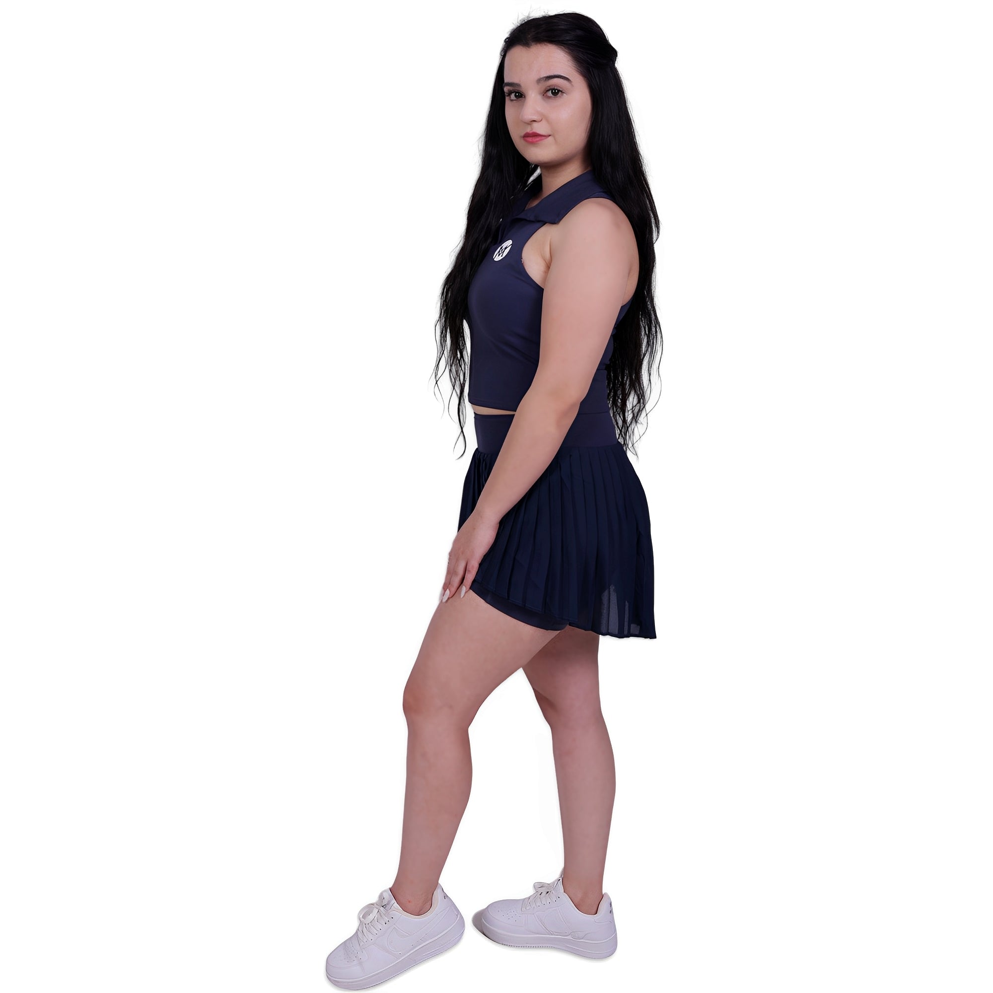 Match Time Tennis Activewear Top & Skirt – Navy Blue | Sporty-Chic Polo Top with Built-in Support for Women