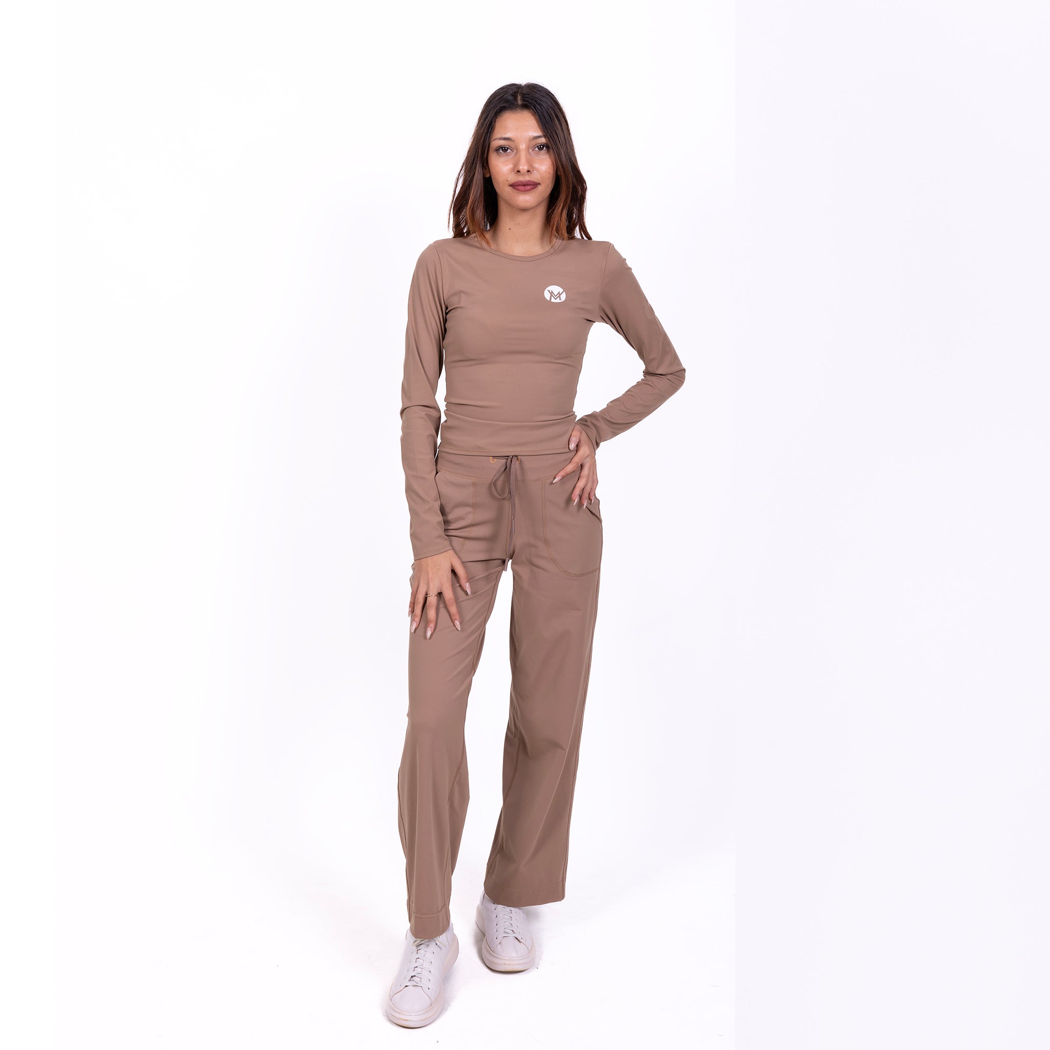 Flow Soul Activewear Top & Pants – Brown | Seamless, Sustainable & Sculpting Comfort for Yoga & Fitness