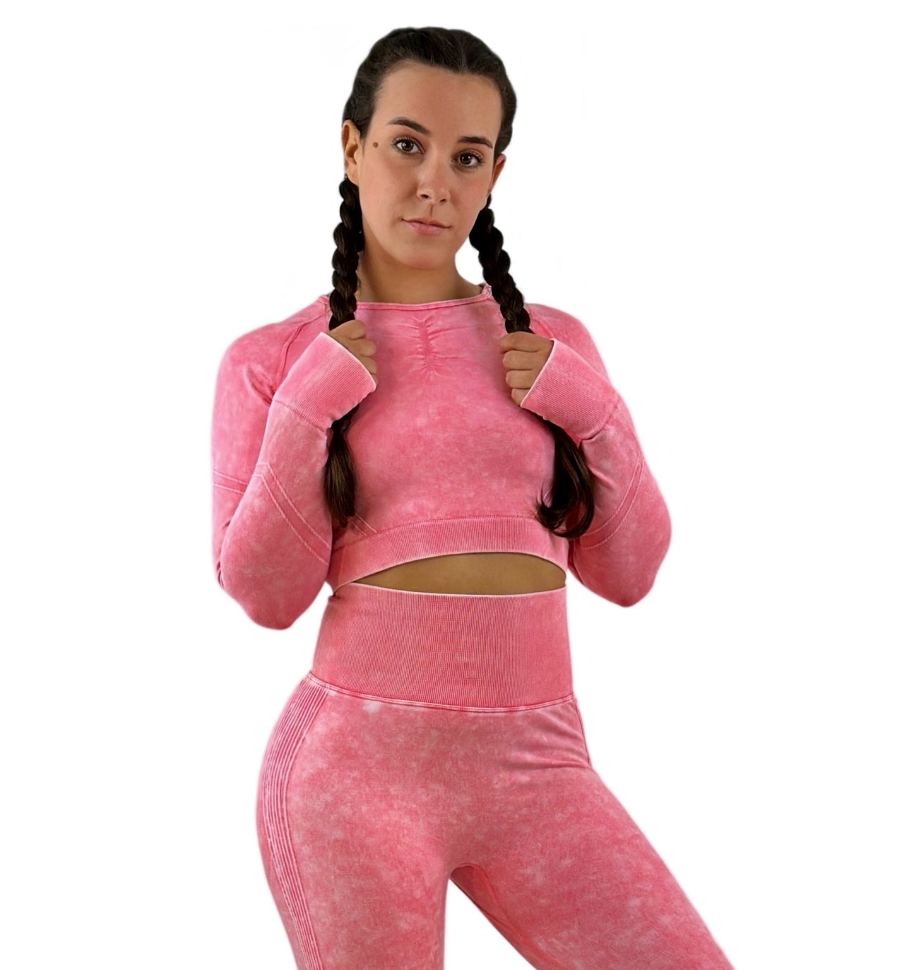 Nova Washed Out Premium Activewear Top – Watermelon Red | Seamless vintage-dyed for sculpting fit &amp; bold movement