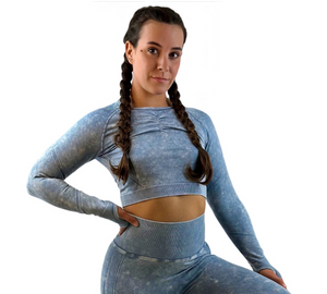 Nova Langarm-Top - Blue - Nahtlos und formend im Vintage Stil