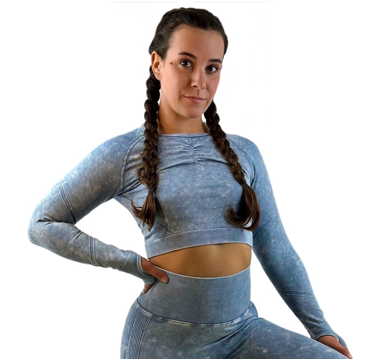 Nova Langarm-Top - Blue - Nahtlos und formend im Vintage Stil