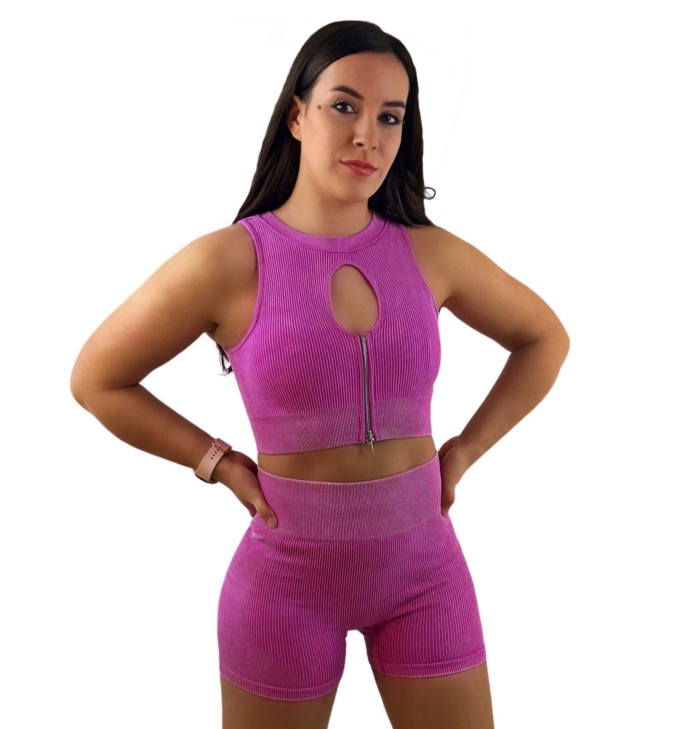 Eminence Crop Top - Pink - Luxuriöse, gerippte Struktur