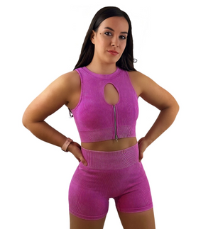 Eminence Crop Top - Pink - Luxuriöse, gerippte Struktur