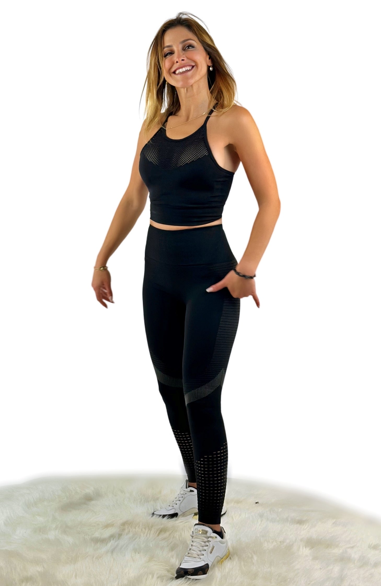 Sym Mesh Leggings – Black | Seamless, breathable performance leggings with mesh detail for sculpted comfort and modern style