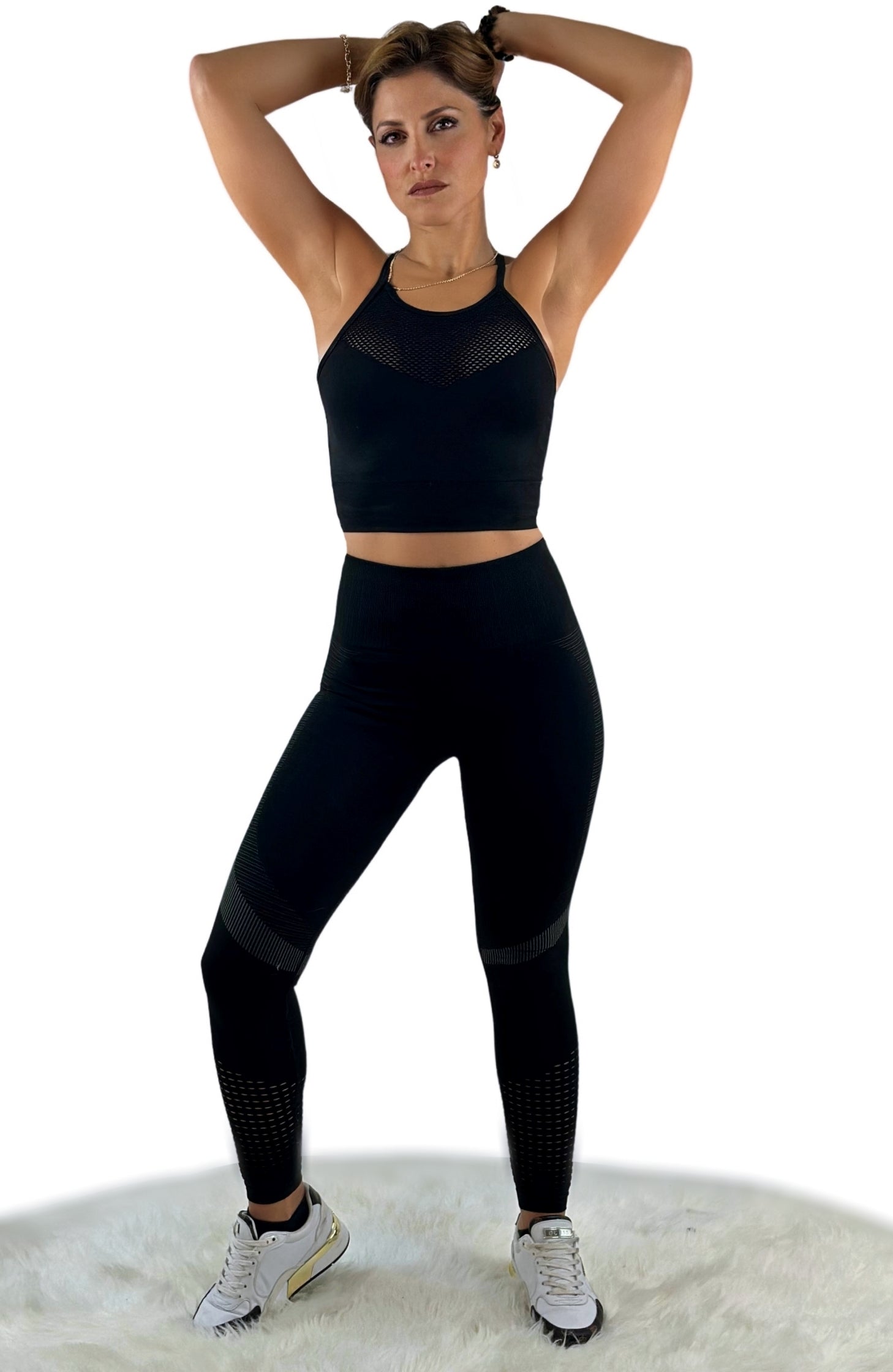 Sym Mesh Leggings – Black | Seamless, breathable performance leggings with mesh detail for sculpted comfort and modern style