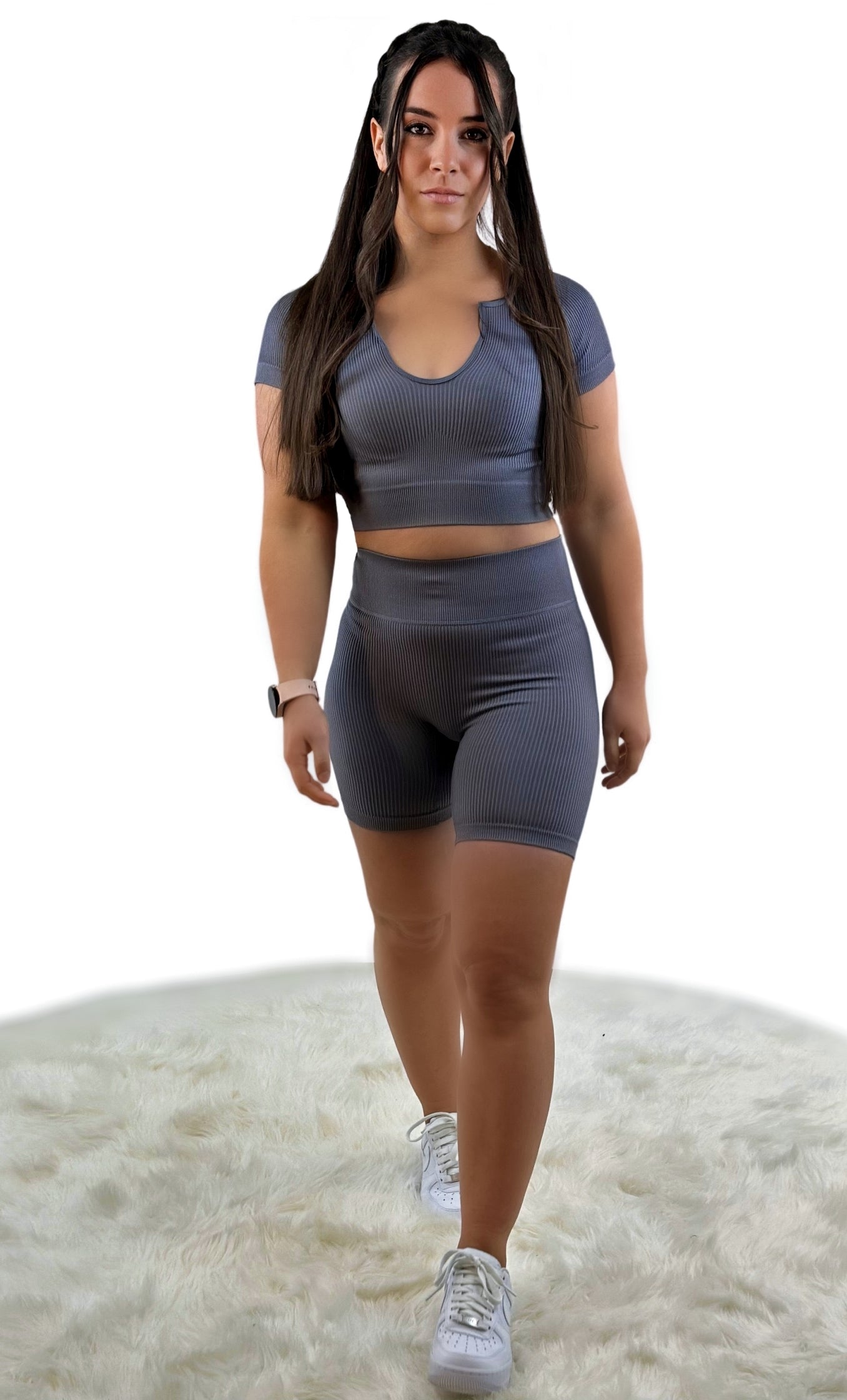 Stamina Ribbed Short – Gray | Seamless, sculpting activewear for sustainable performance