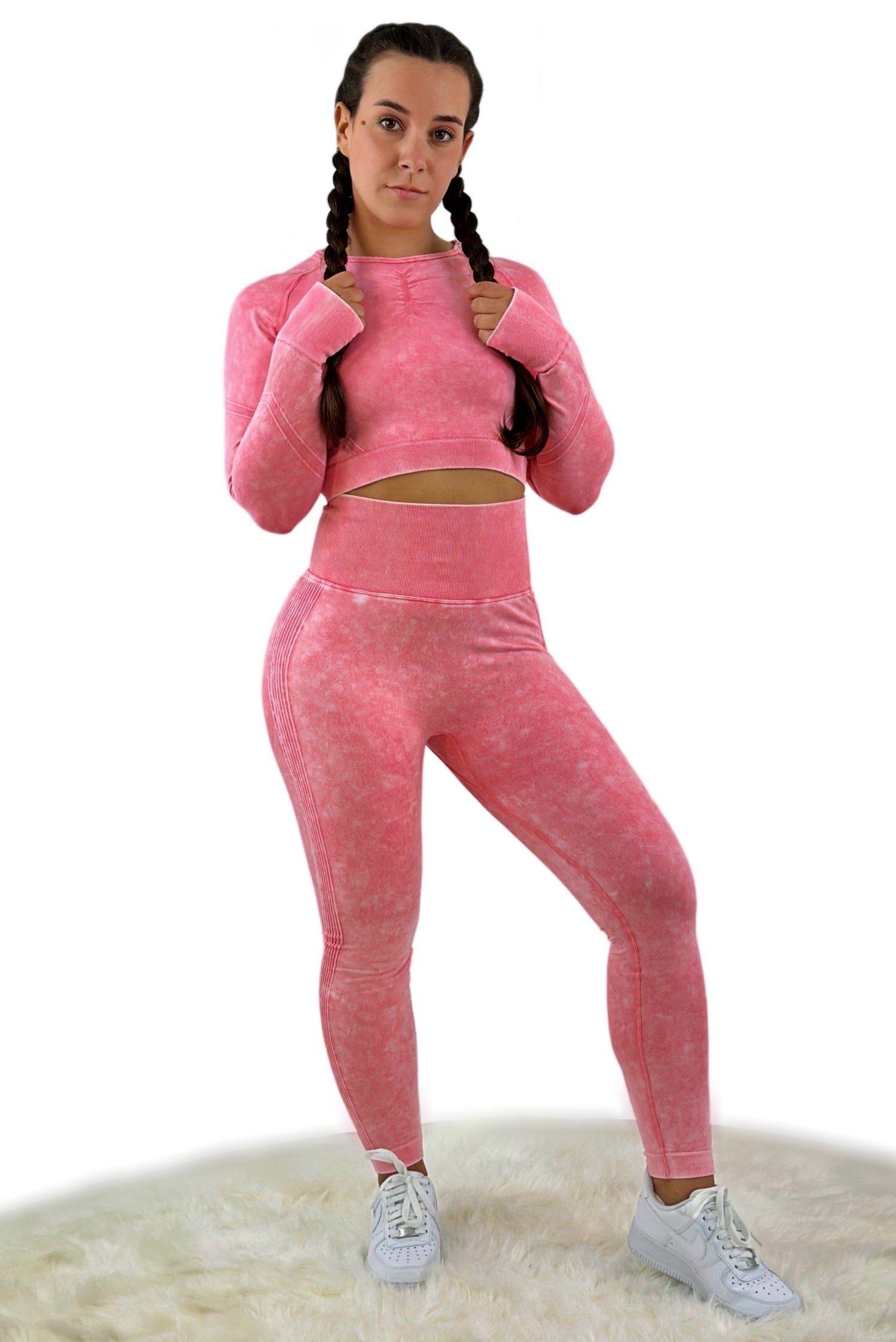 Nova Washed Out Premium Legging – Watermelon Red | Seamless, high-waisted leggings with washed finish and bold performance