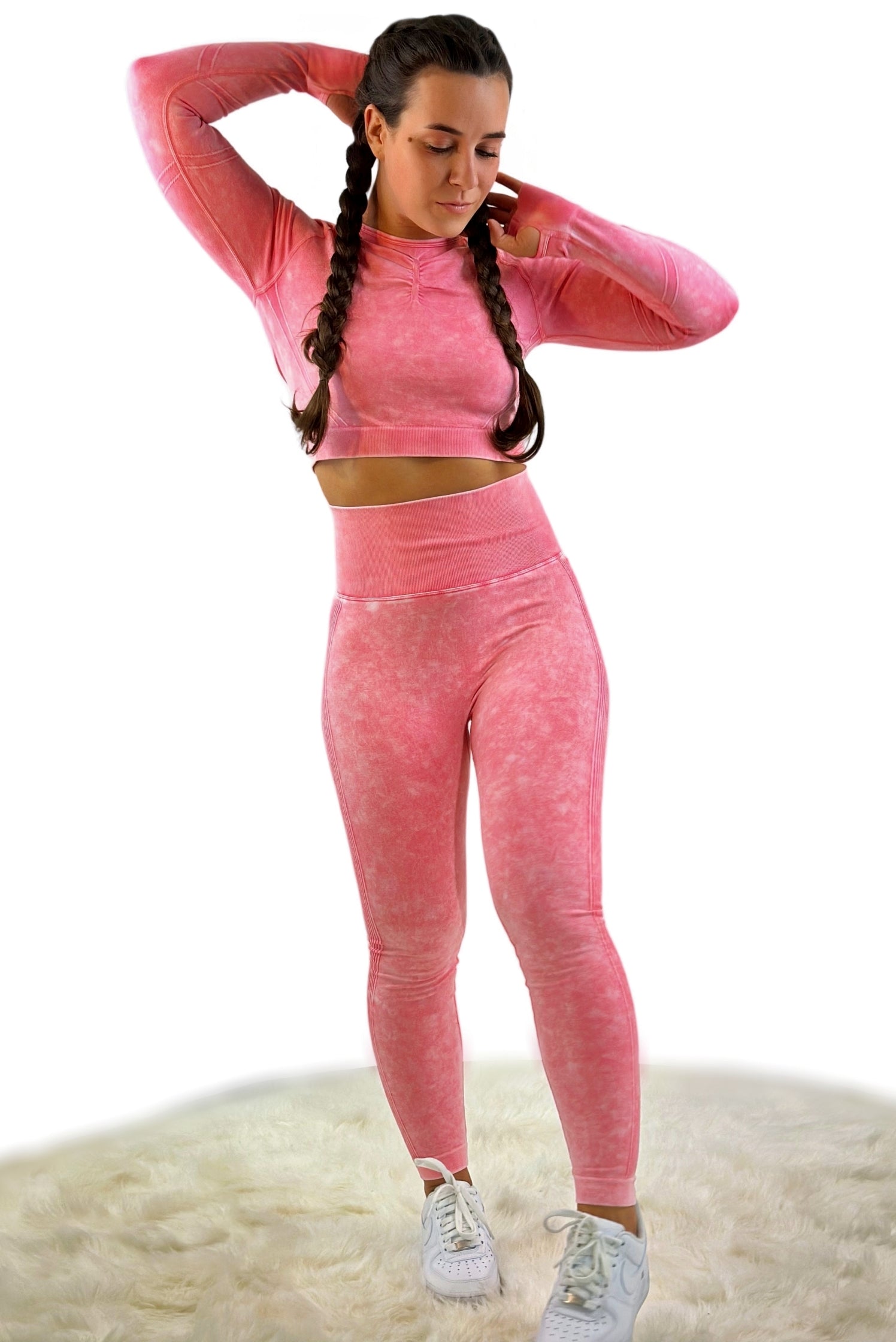 Nova Washed Out Premium Activewear Top – Watermelon Red | Seamless vintage-dyed for sculpting fit &amp; bold movement