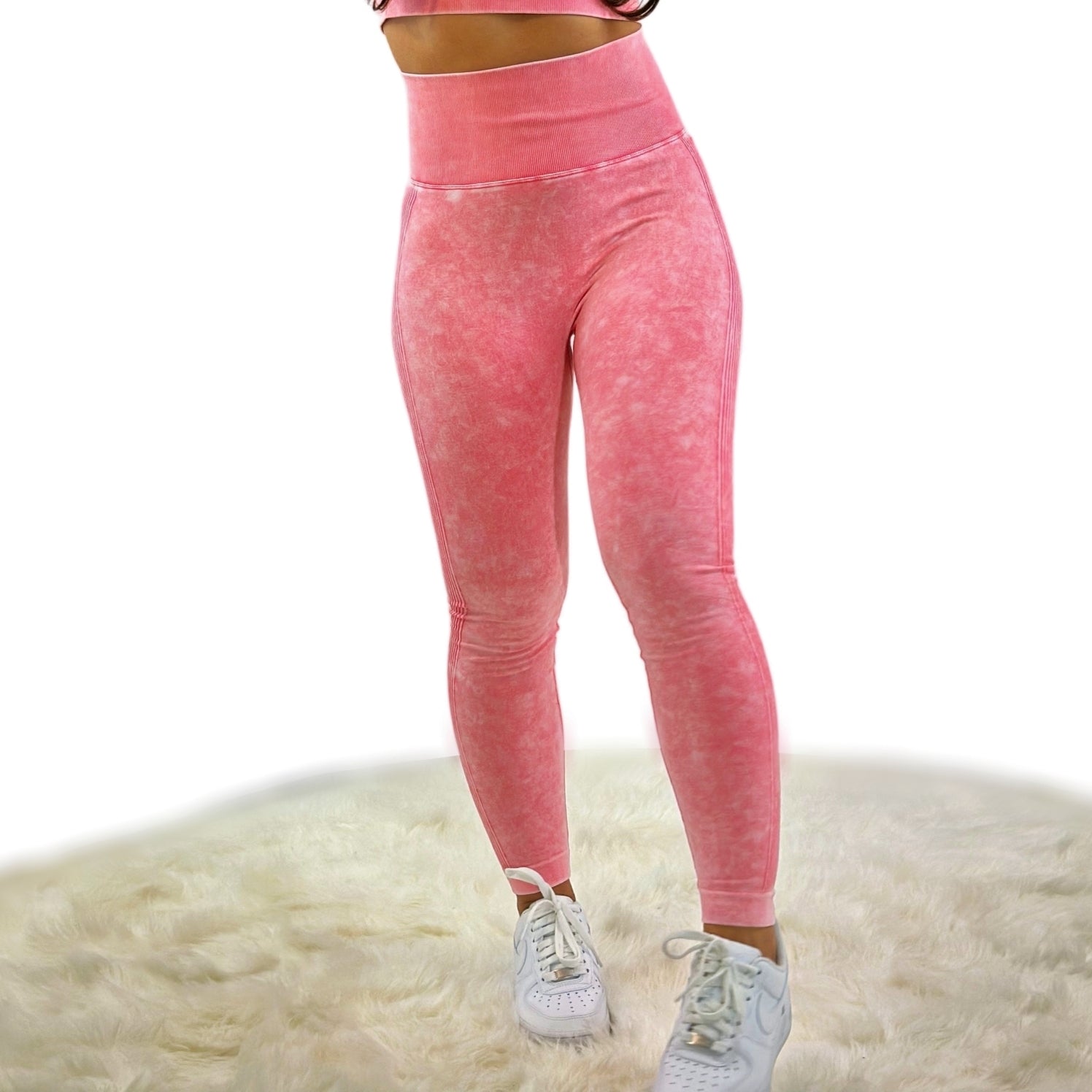 Nova Washed Out Premium Legging – Watermelon Red | Seamless, High-Waisted Leggings with Washed Finish &amp; Bold Performance