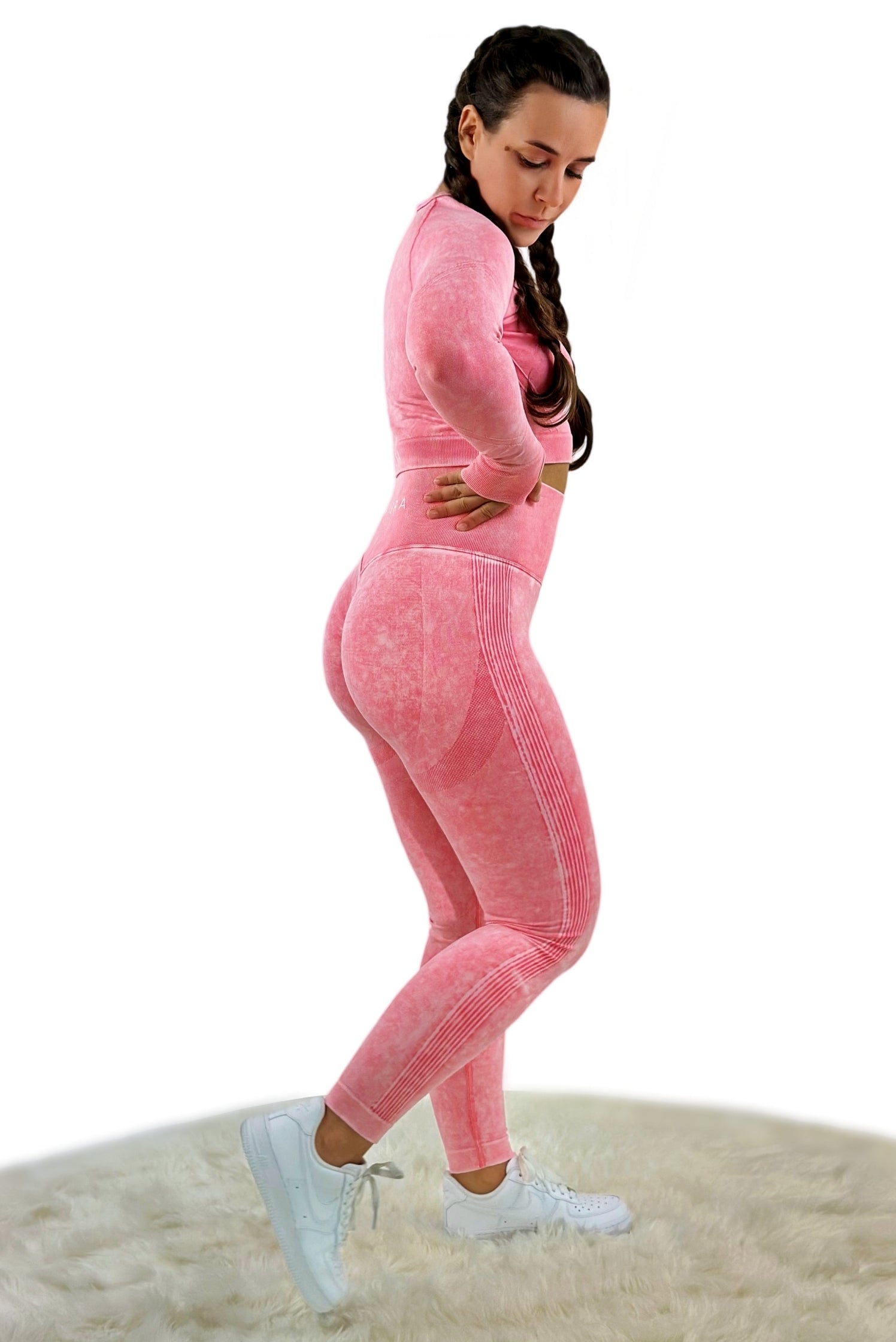 Nova Washed Out Premium Legging – Watermelon Red | Seamless, high-waisted leggings with washed finish and bold performance