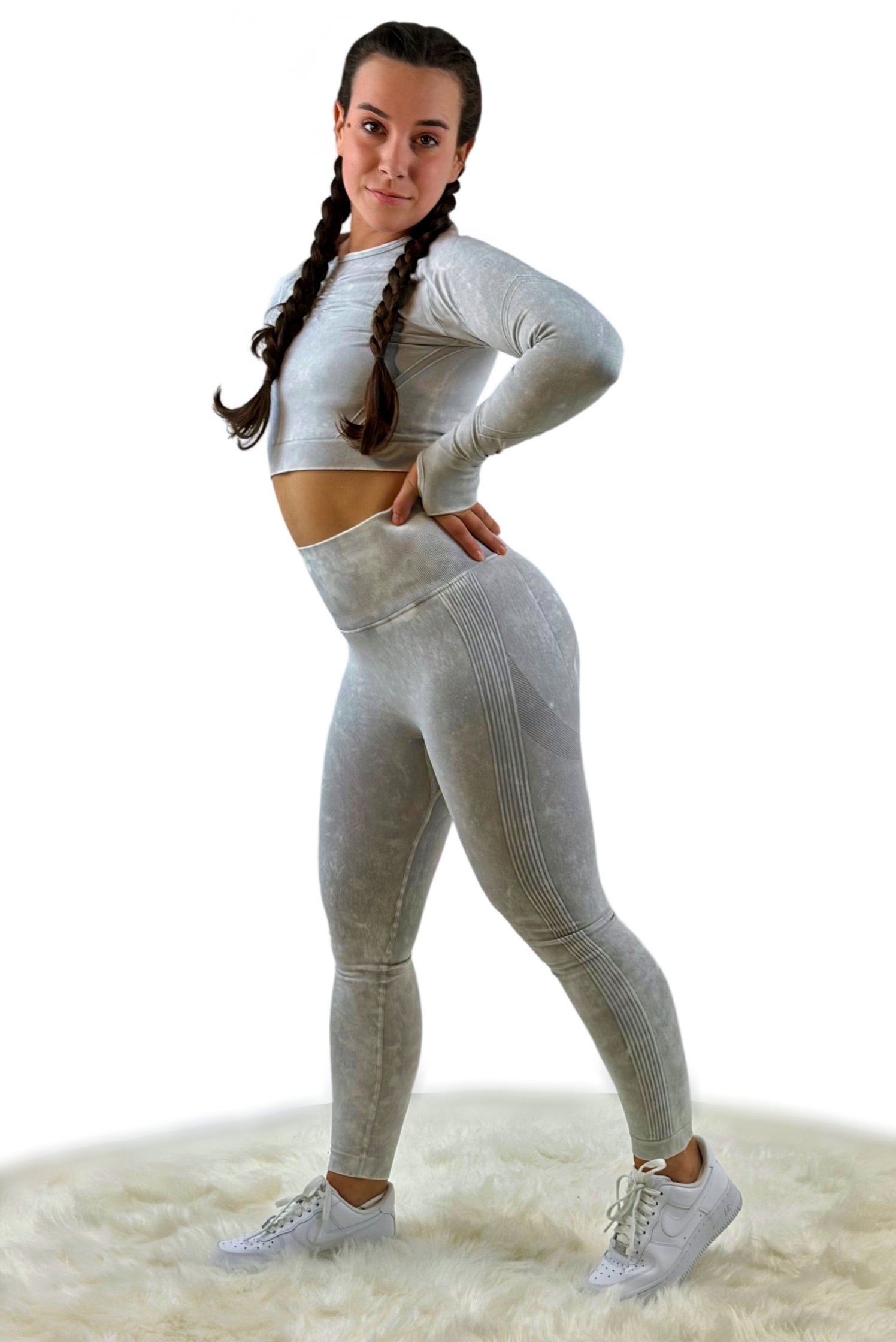 Nova Washed Out Premium Legging – Light Gray | Seamless, Sculpting Leggings with Vintage Wash &amp; Luxury Performance