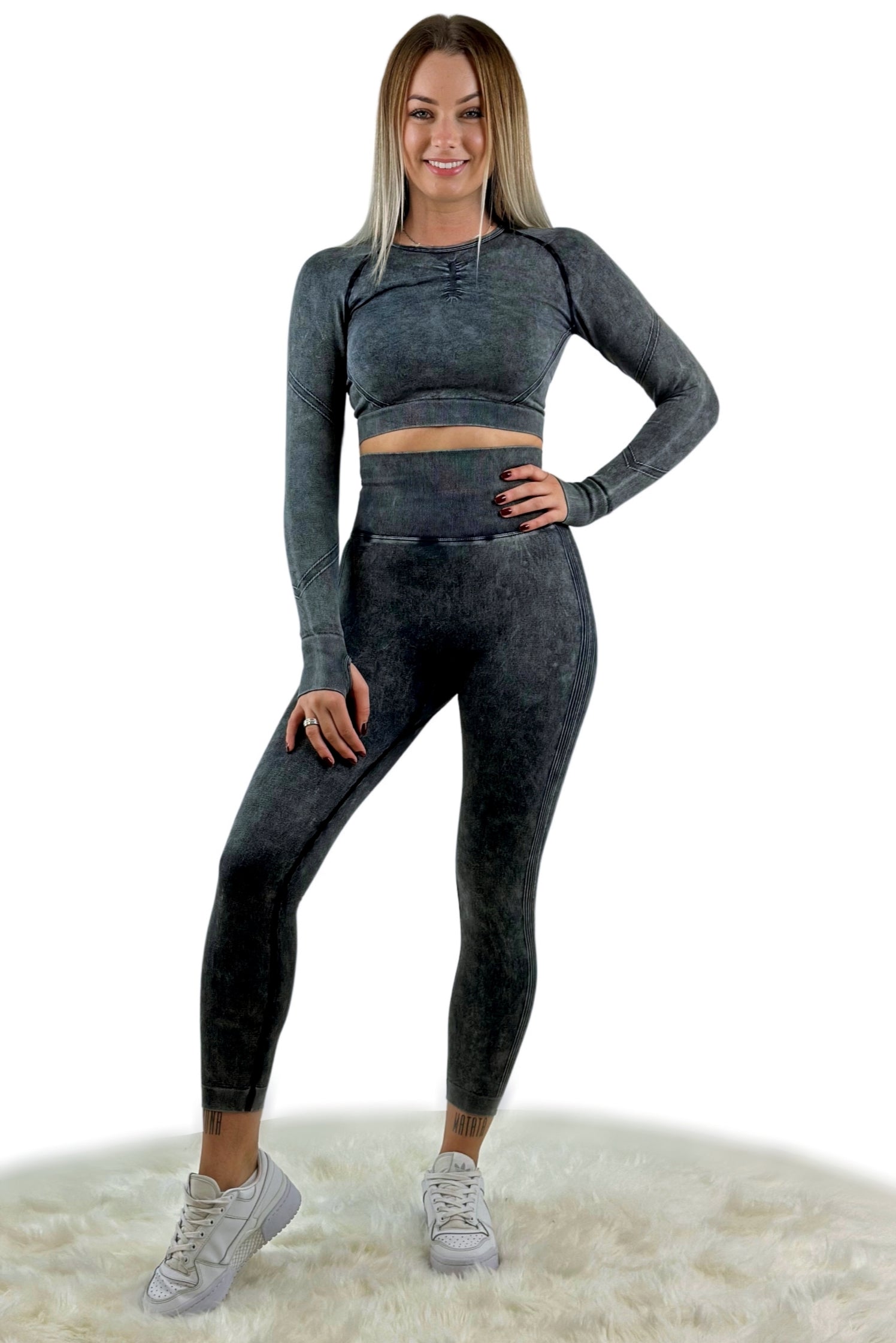 Nova Washed Out Premium Legging – Dark Gray | Seamless, sculpting leggings with vintage finish &amp; elite performance