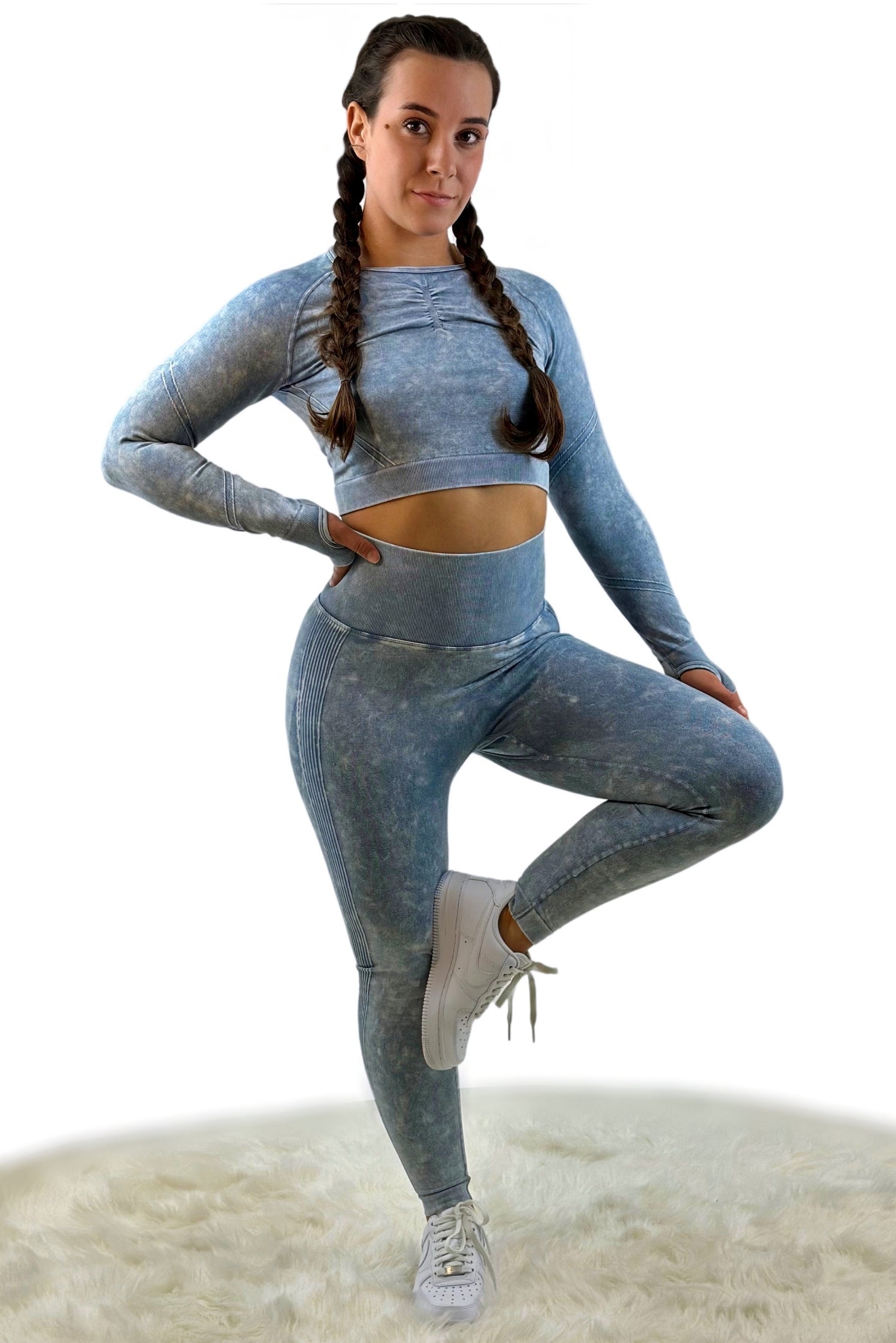 Nova Langarm-Top - Blue - Nahtlos und formend im Vintage Stil