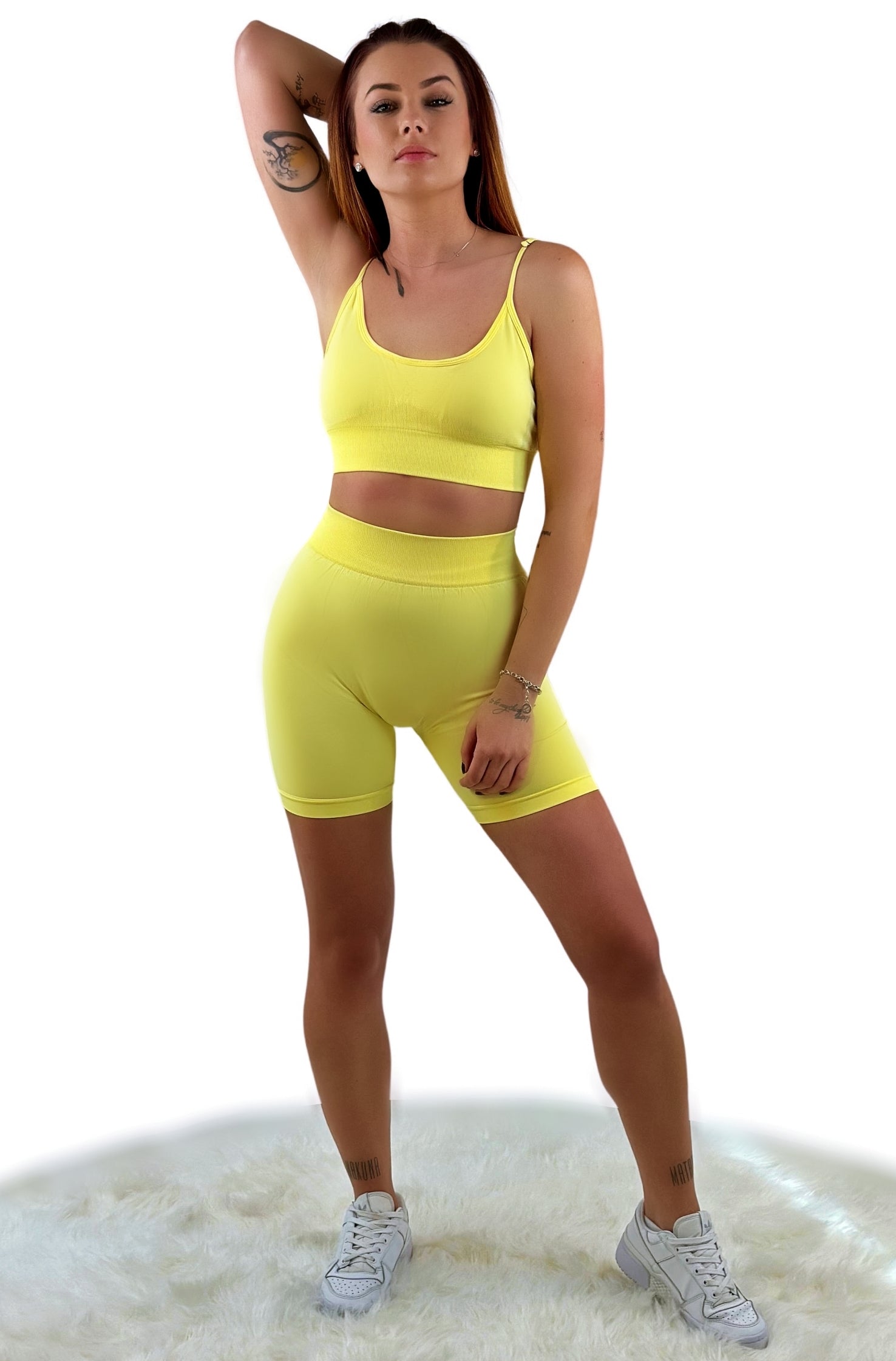 Fairy Dust Hip Lift Shorts – Sunshine Yellow | Seamless, sculpting, eco-friendly activewear for confident movement
