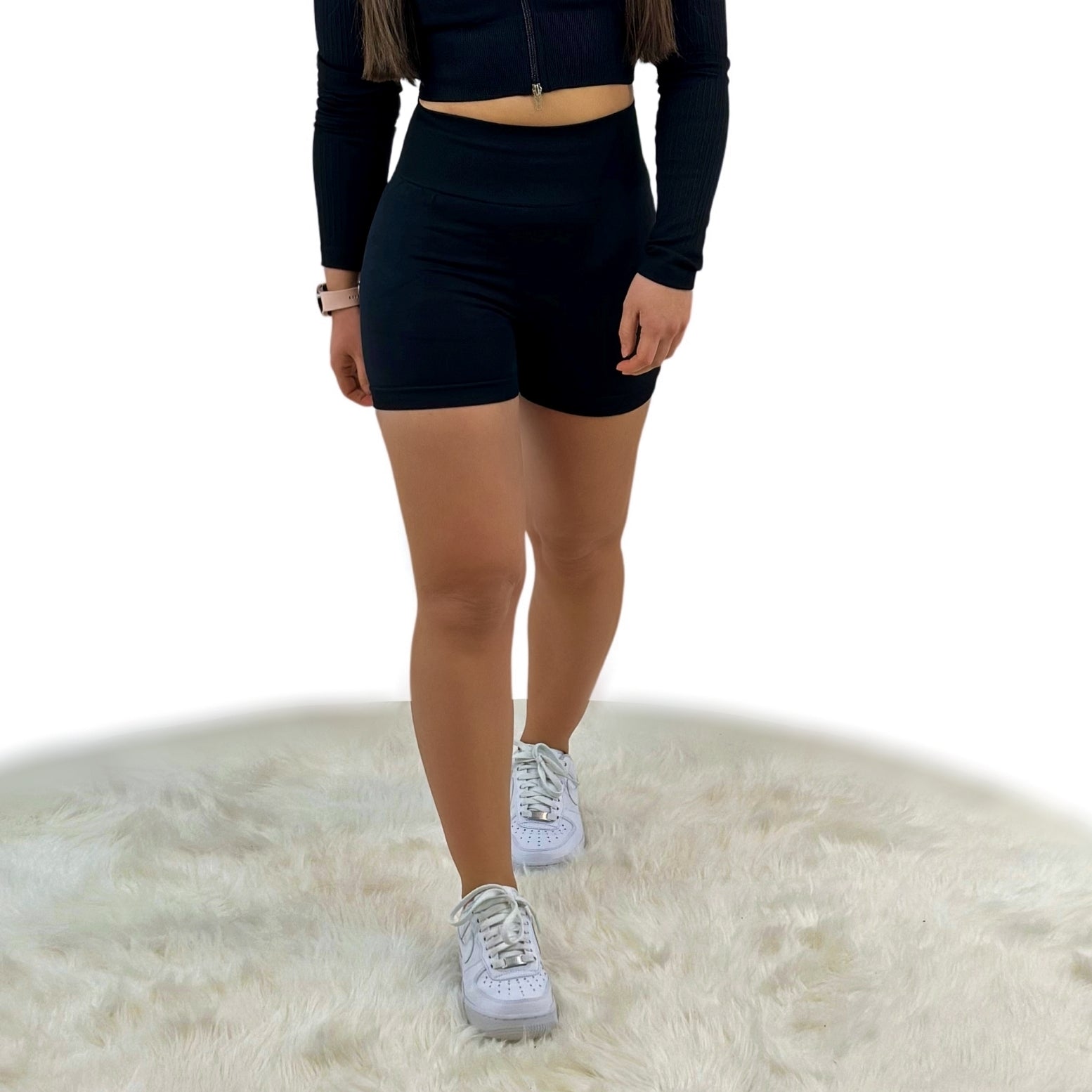 Tribute One Ribbed Short – Black | Seamless, sculpting biker shorts for fitness, yoga and athleisure