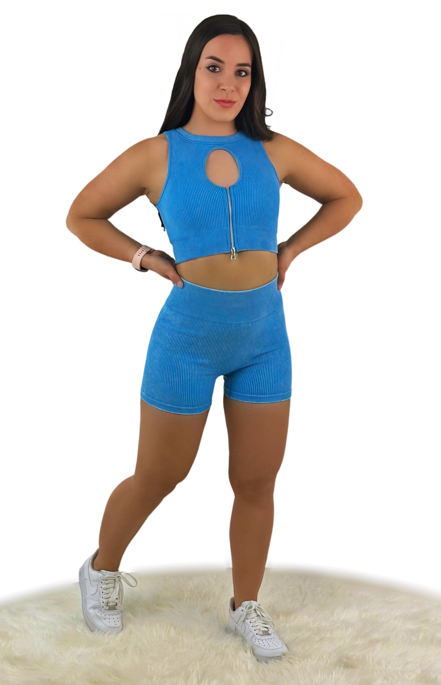 Eminence Solid Slim Shorts - Blue | Seamless, breathable activewear for women