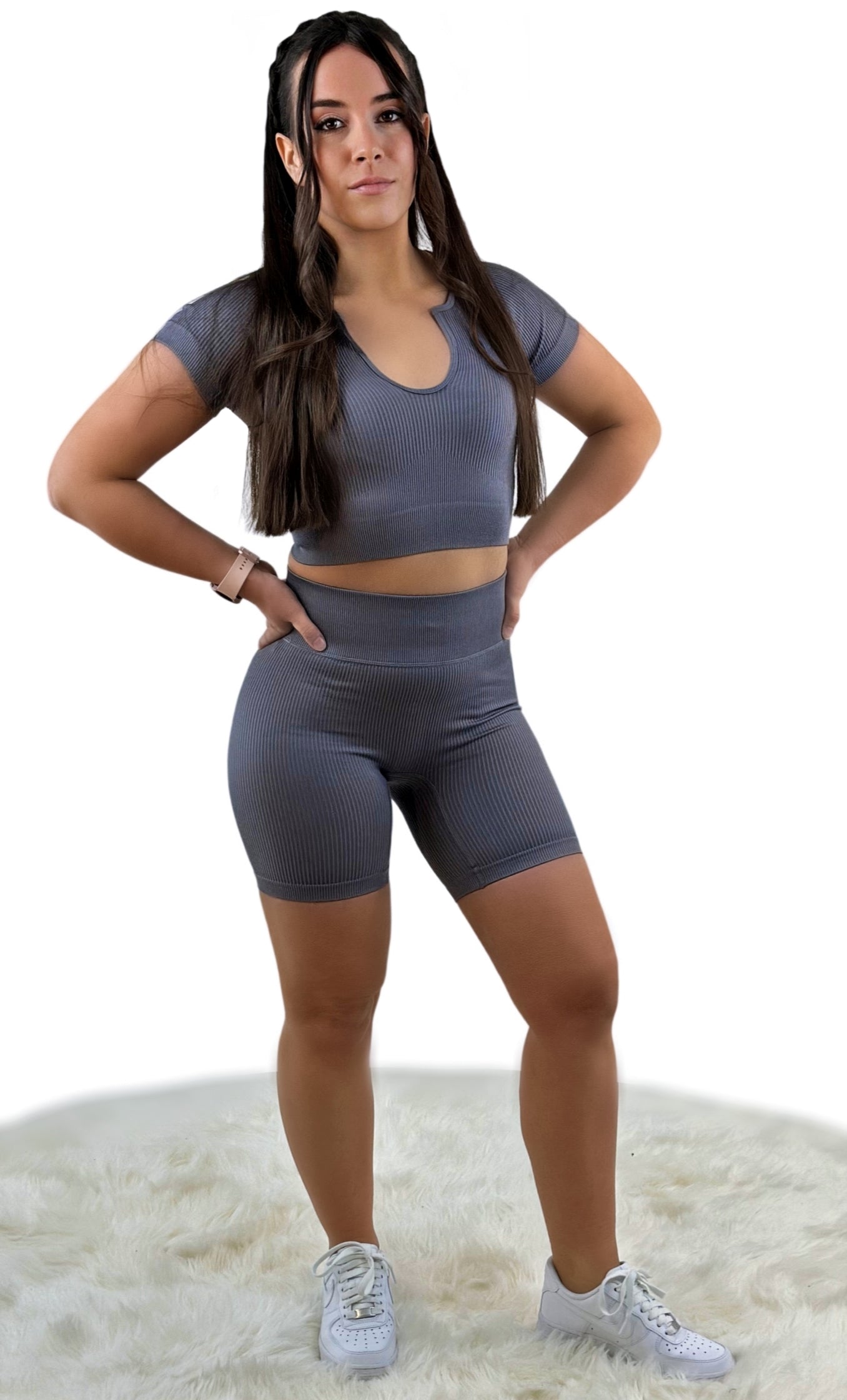 Stamina Ribbed Short – Gray | Seamless, sculpting activewear for sustainable performance